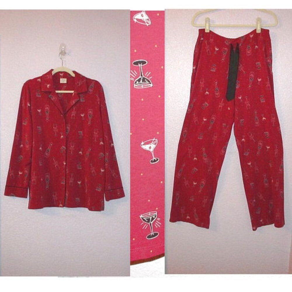 Soma Pajama Set Size M Top & Pants 2 Piece Modal Cotton Wine Love Holiday Party